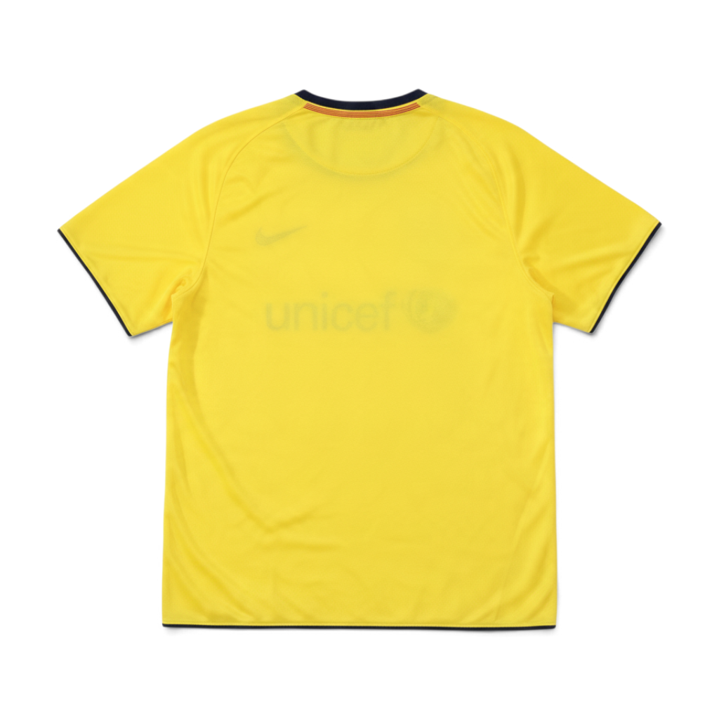 Elite Retro Kits Barcelona 2008/09 away football shirt in yellow with blue and maroon trim and UNICEF sponsor logo