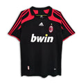 AC Milan 2007/08 away retro jersey, predominantly black with red accents, Adidas branding, and the Bwin sponsor logo