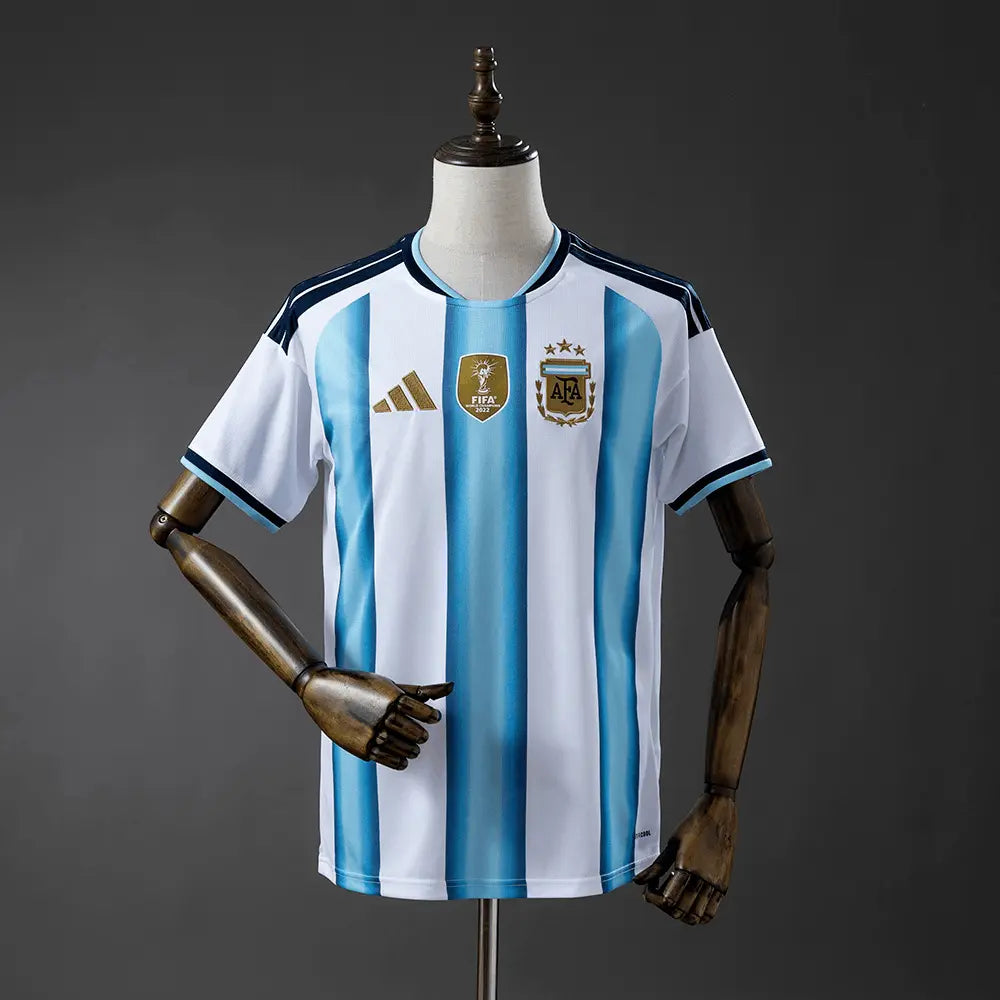 Argentina soccer jersey with Adidas logo on a beige background