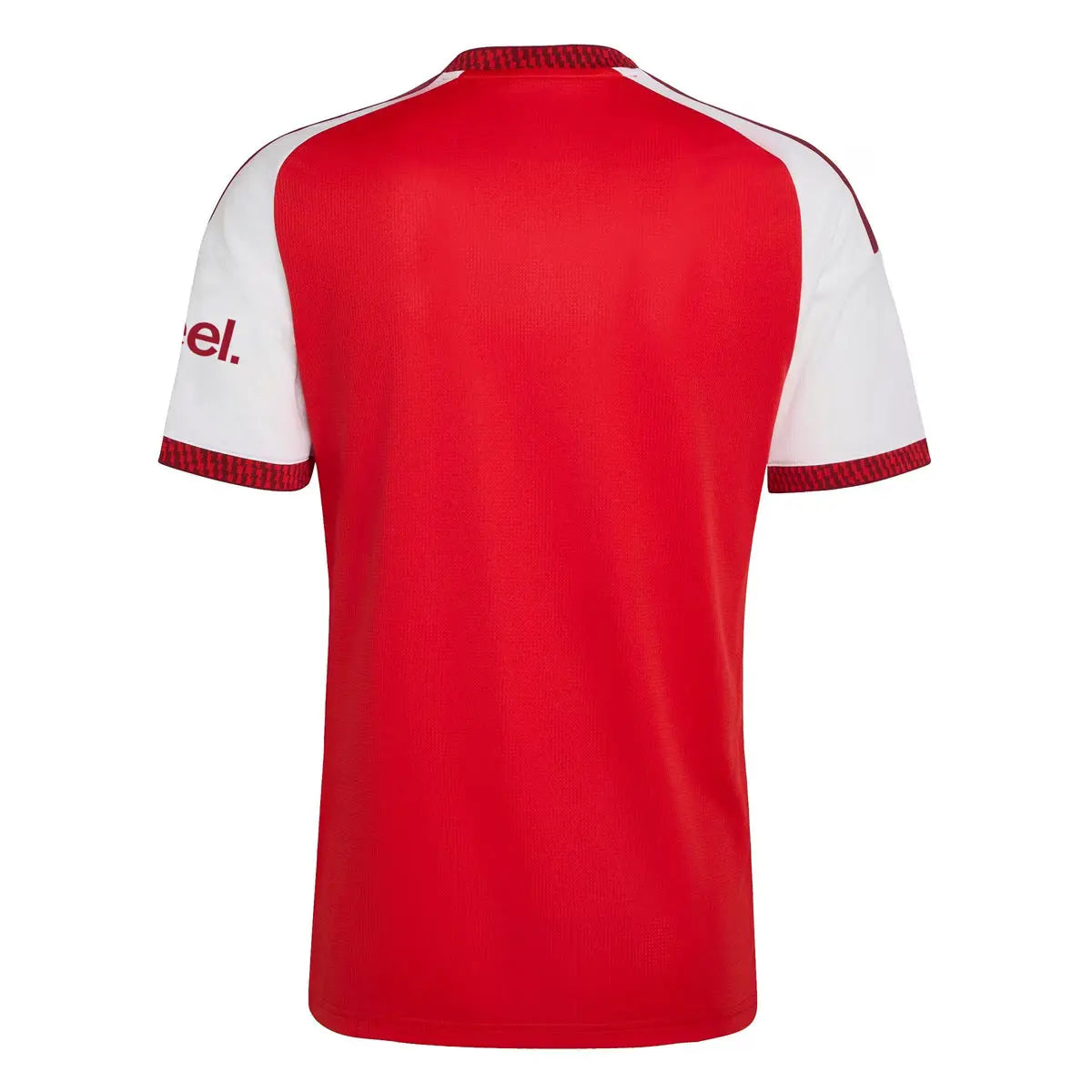 Red and white sports jersey with a visible brand logo on a white background