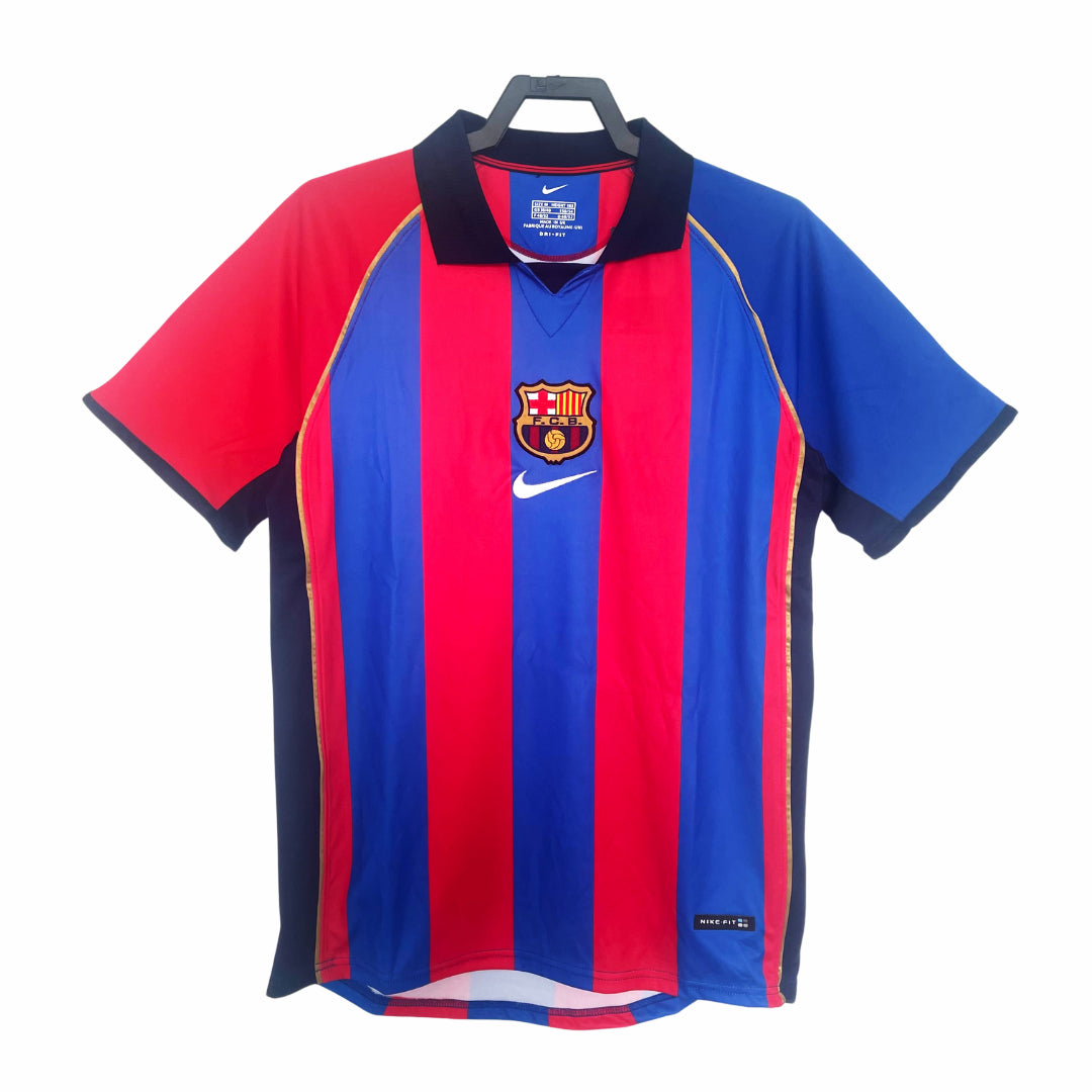 Red and blue striped Barcelona classic jersey with Nike logo on a white background