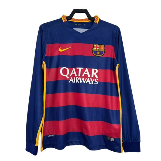 Blue and red striped sports jersey with Nike logo and 'Qatar Airways' text on a white background