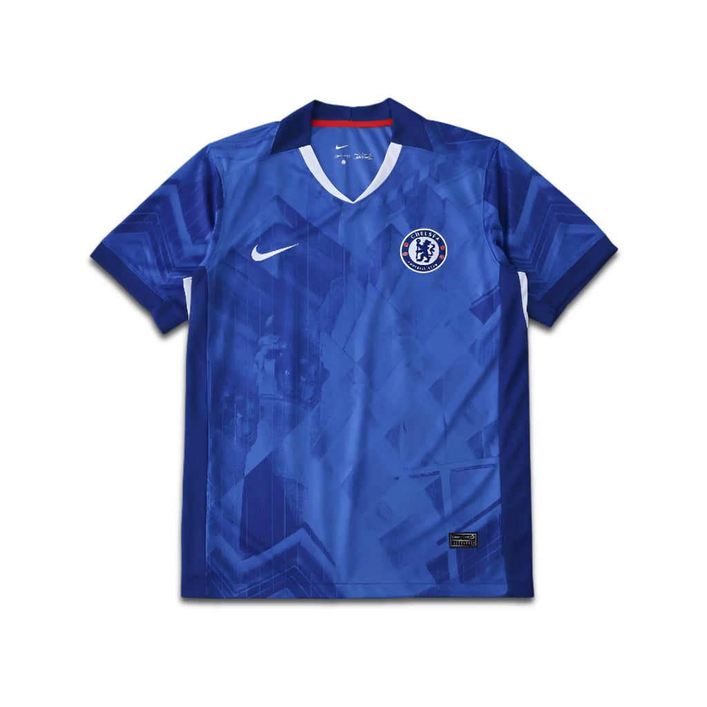 Blue Chelsea jersey with a logo on a white background