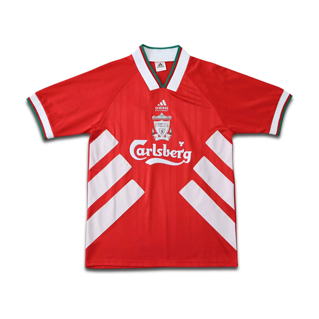 Red Liverpool jersey with white accents and visible branding on a white background