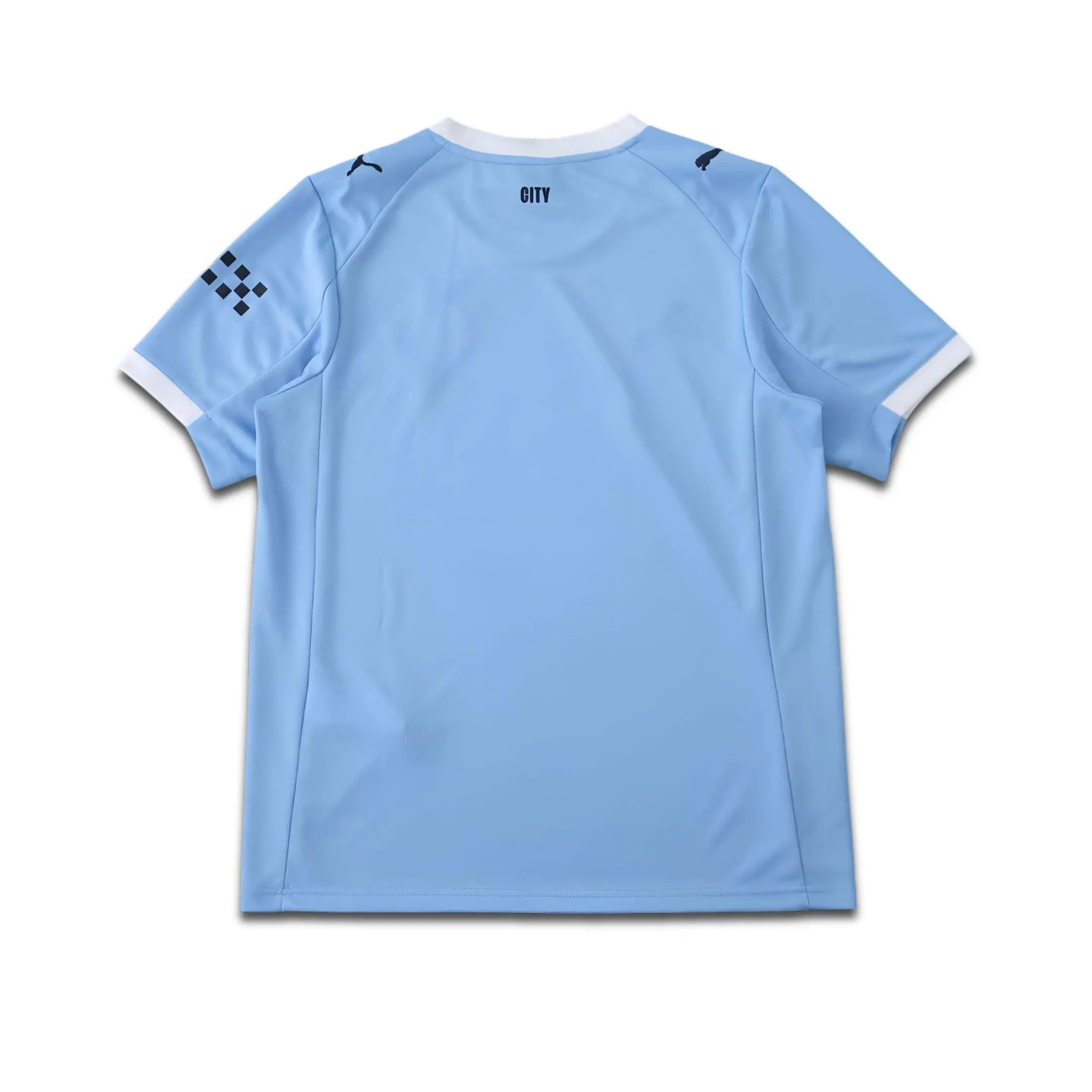 Light blue football jersey sitting on a white background.