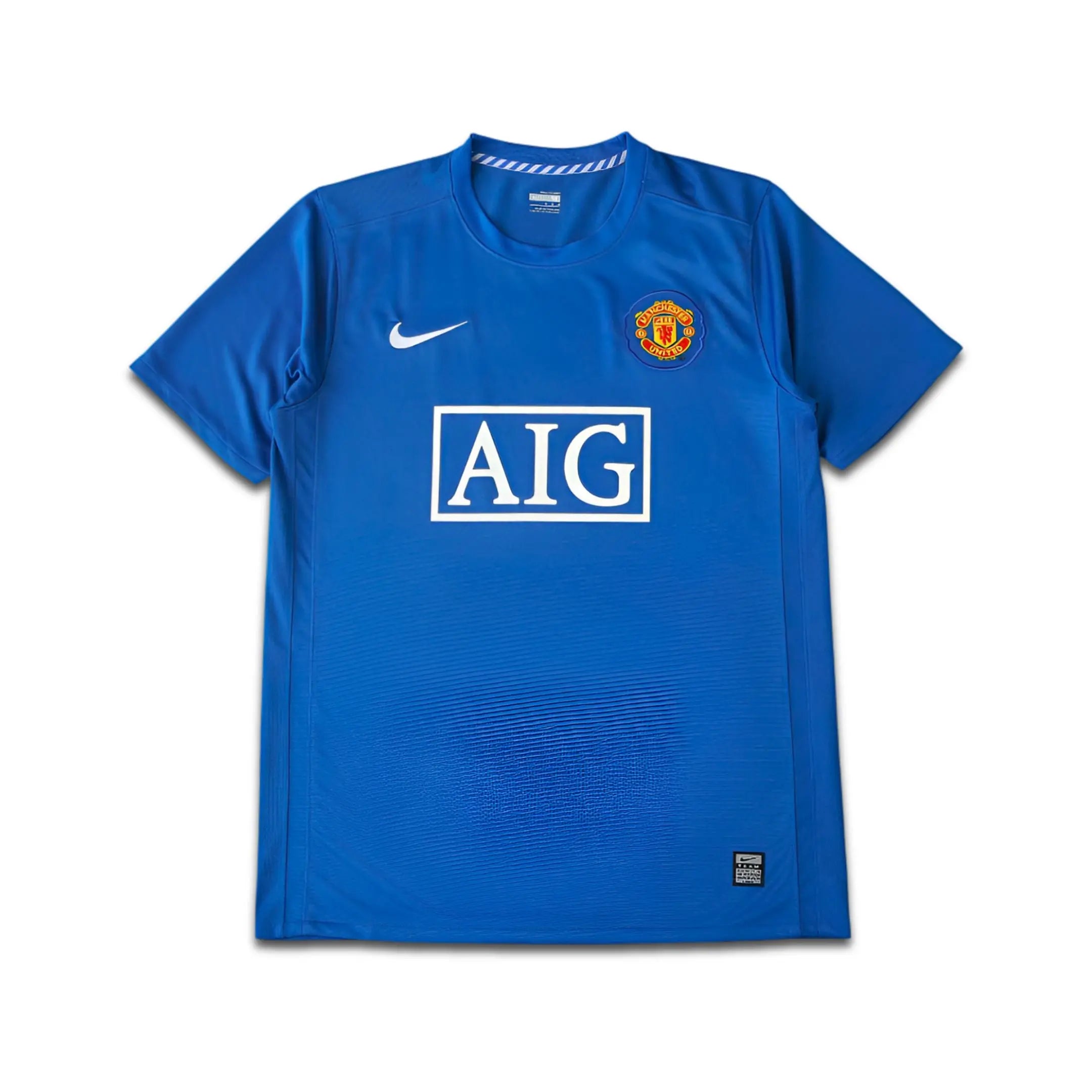 Blue Man United jersey with Nike logo and AIG branding on a white background