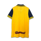 Yellow and navy sports jersey with 'Gunners' branding on a white background