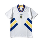 Elite Retro Kits Sweden 1994 away football shirt in white with blue and yellow diagonal blocks and striped collar