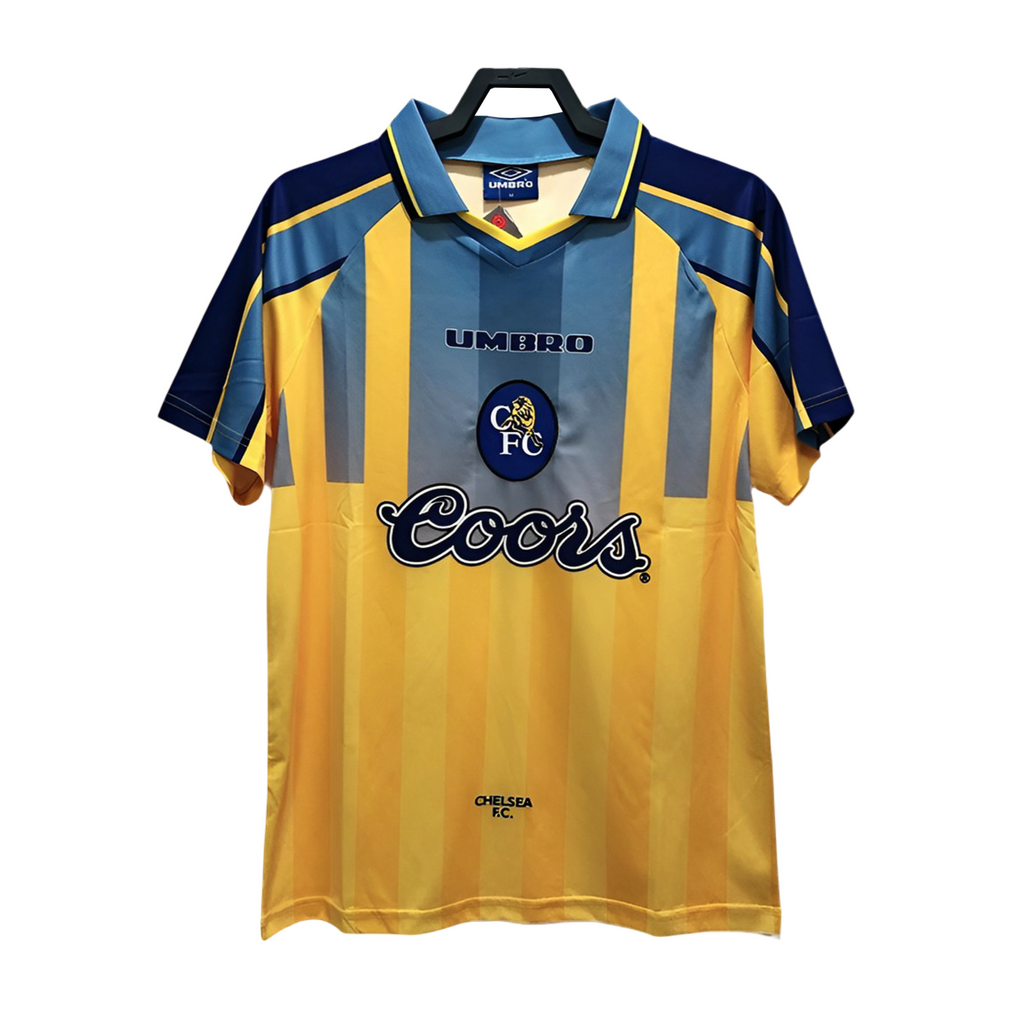 Yellow and blue sports jersey with Coors and Umbro branding on a white background