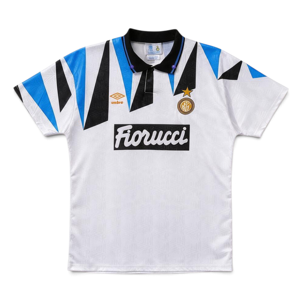 Elite Retro Kits Inter Milan 1991/93 away football shirt in white with blue and black geometric shoulder panels