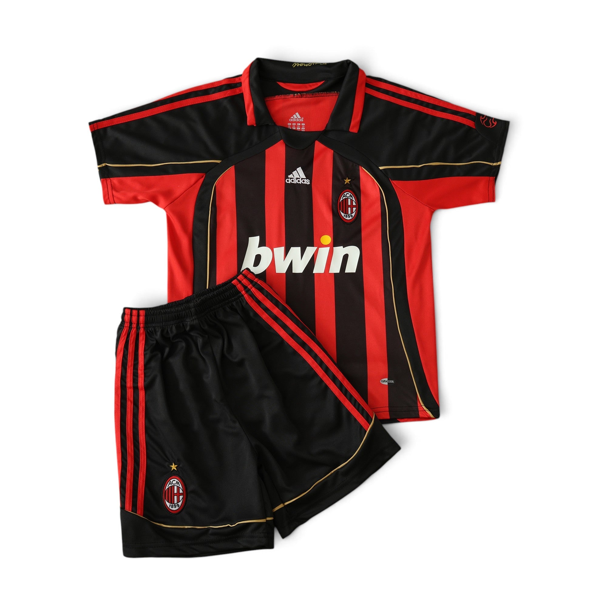 Elite Retro Kits kids AC Milan 2006/07 home football kit with red and black striped jersey and matching black shorts