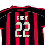 Elite Retro Kits kids AC Milan 2006/07 home jersey featuring Kaka 22 print on red and black striped fabric