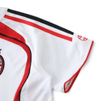 Elite Retro Kits AC Milan 2006/07 away kids kit featuring a white jersey with red and black shoulder detailing.