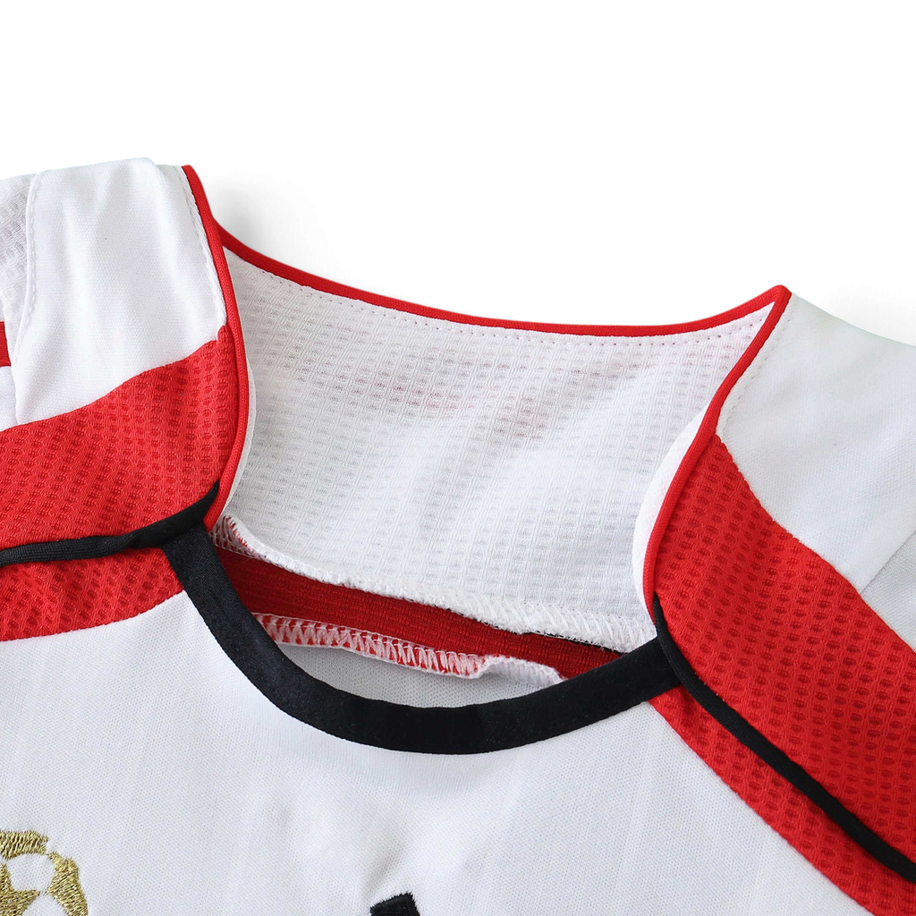 Elite Retro Kits AC Milan 2006/07 away kids kit featuring a white jersey with red and black collar detailing