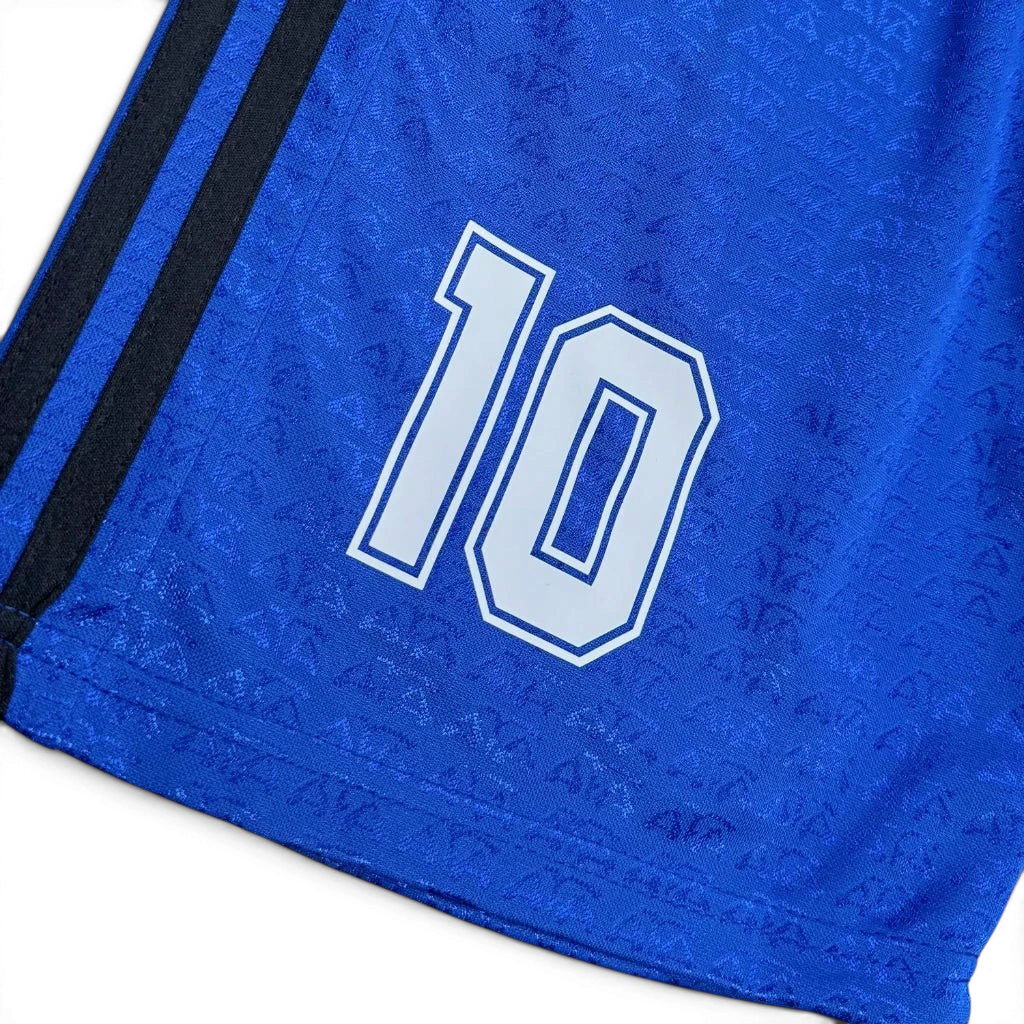 Elite Retro Kits Argentina 1994 away kids kit shorts in blue with black stripes and white number 10 print
