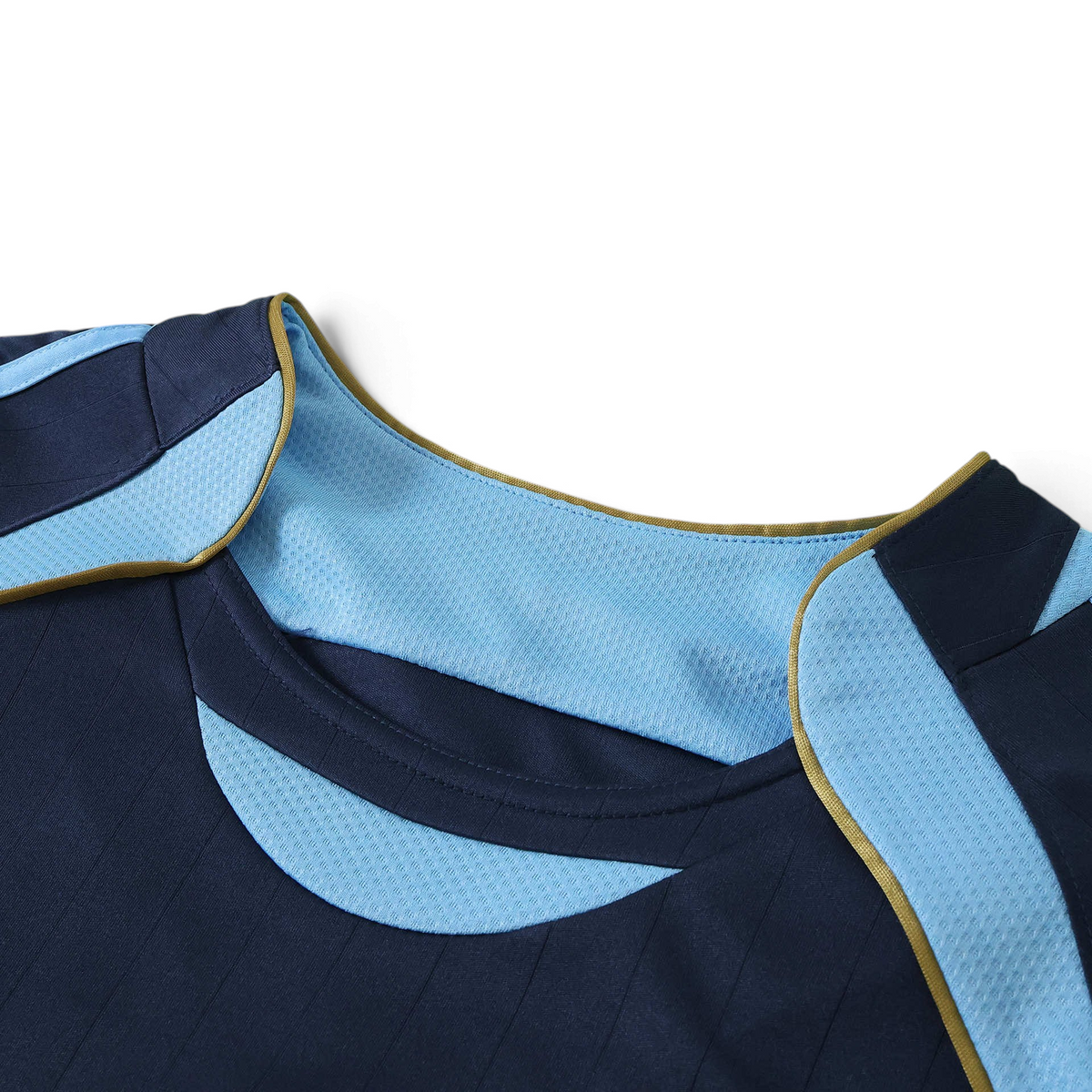Elite Retro Kits Argentina 2006 away football shirt featuring dark blue fabric, light blue panels, and gold trim.