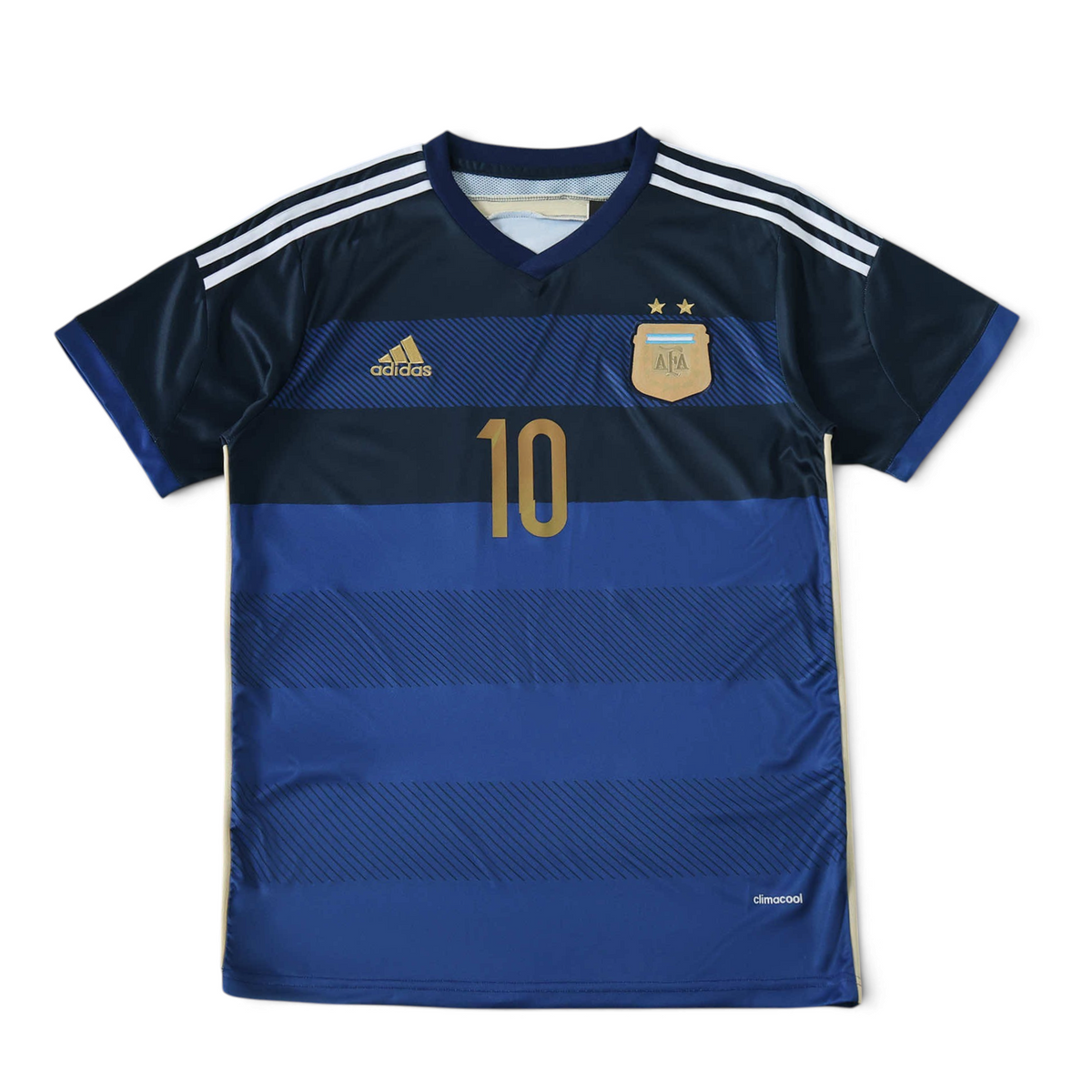 Elite Retro Kits Argentina 2014 away football shirt in dark blue with number 10, white stripes, and AFA crest