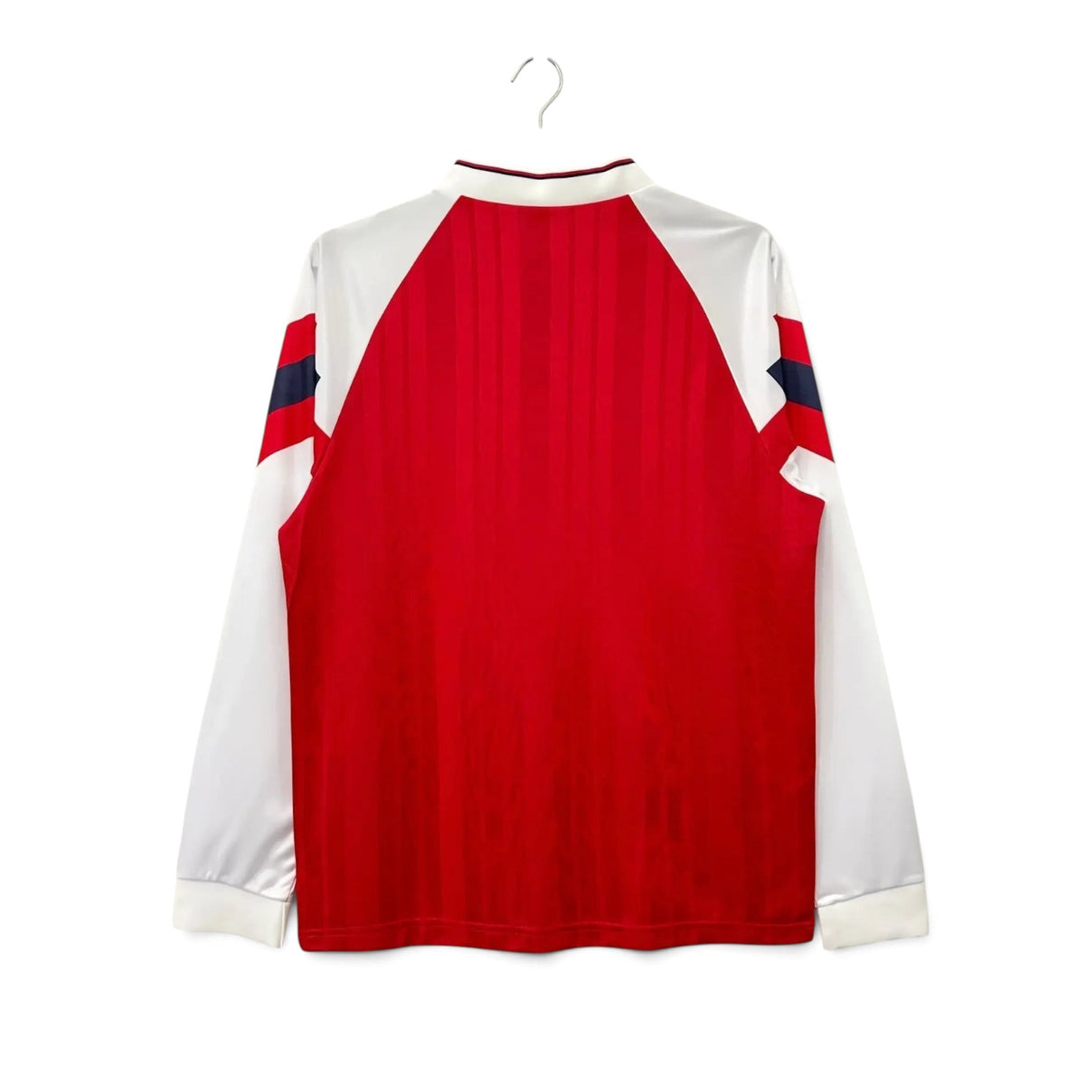 Elite Retro Kits Arsenal 1992-94 long sleeve home football shirt in red and white, back view on a hanger.