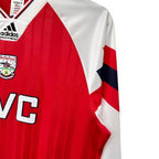 Elite Retro Kits Arsenal 1992-94 long sleeve home shirt in red and white with adidas equipment branding and JVC logo