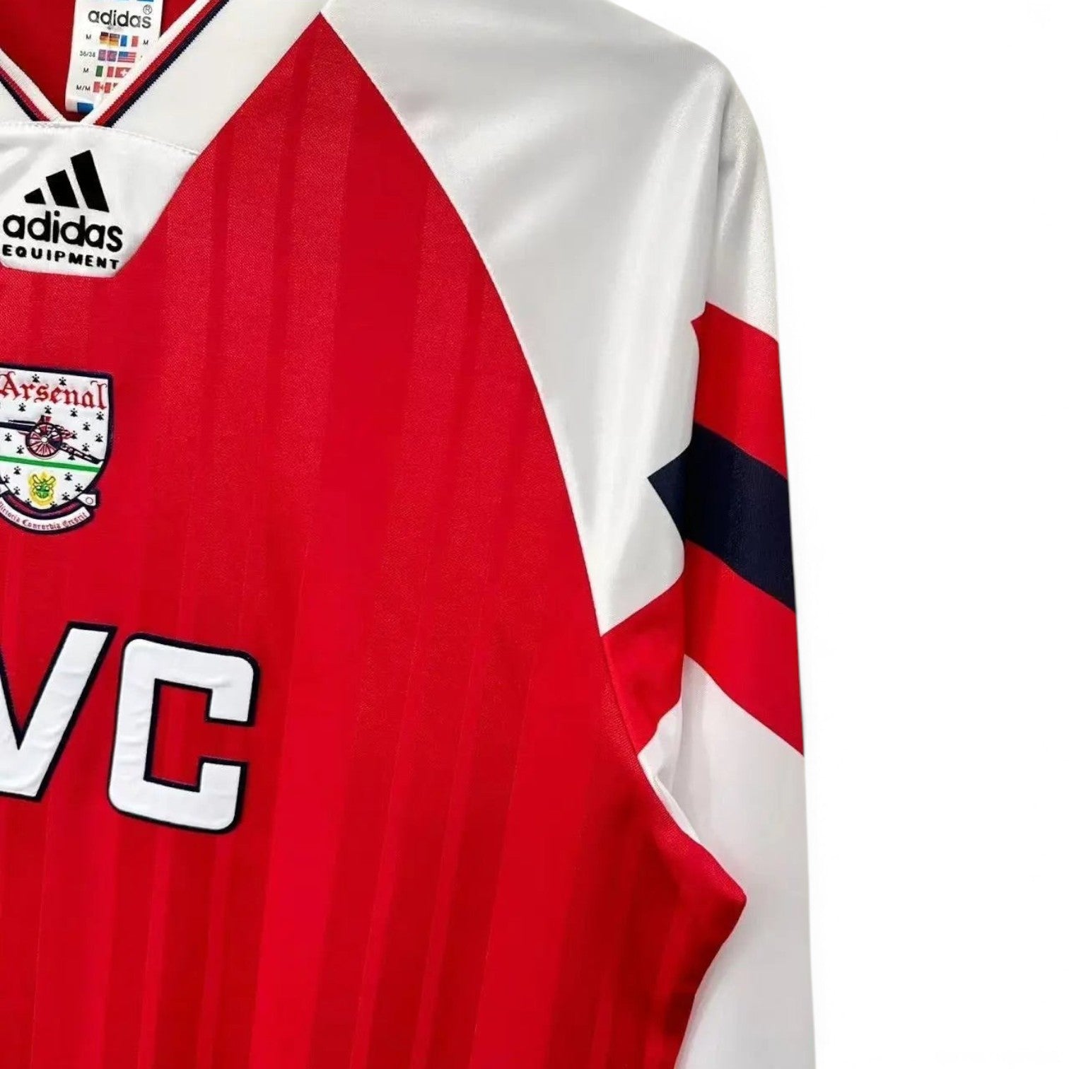Elite Retro Kits Arsenal 1992-94 long sleeve home shirt in red and white with adidas equipment branding and JVC logo