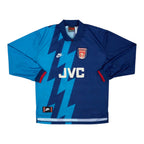 Elite Retro Kits Arsenal 1995 away long sleeve football shirt in blue with lightning bolt pattern and JVC sponsor