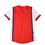 Elite Retro Kits Arsenal 1998/99 home football shirt, back view featuring red body, white sleeves, and navy trim.