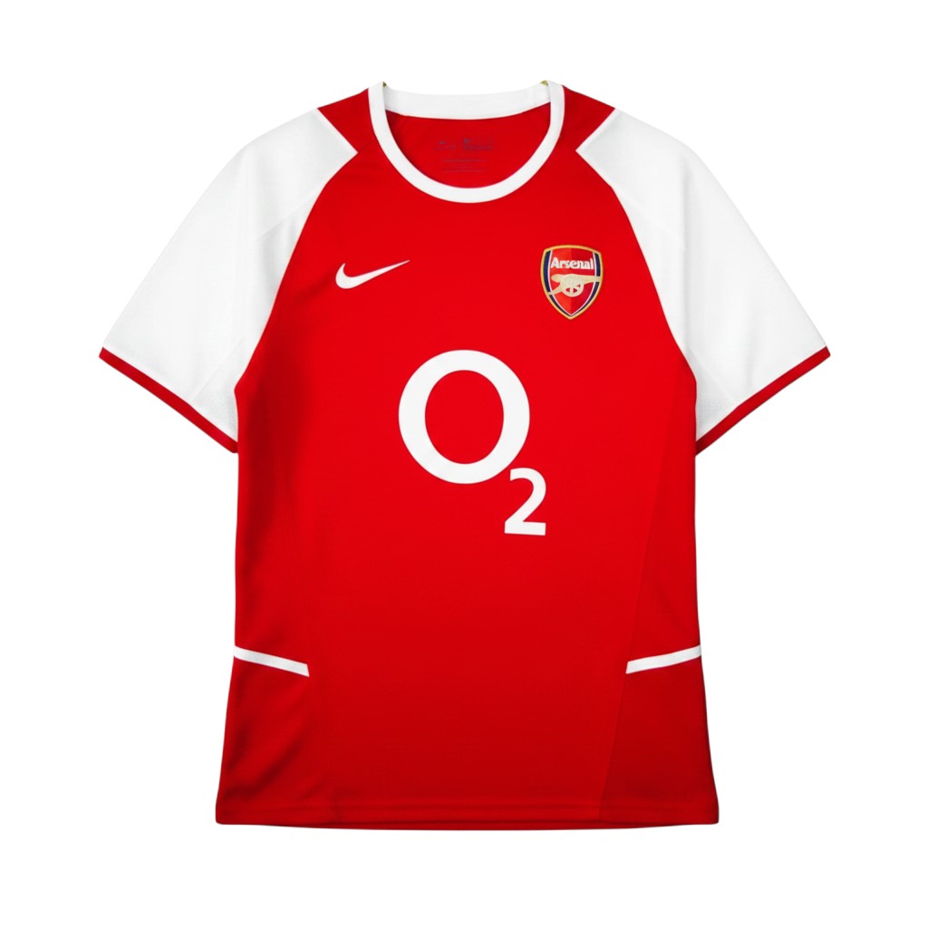 Elite Retro Kits Arsenal 2002/04 home football shirt in red with white sleeves and iconic O2 sponsor logo
