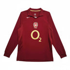 Elite Retro Kits Arsenal 2005/06 long sleeve home shirt in redcurrant with gold O2 sponsor and Highbury crest.