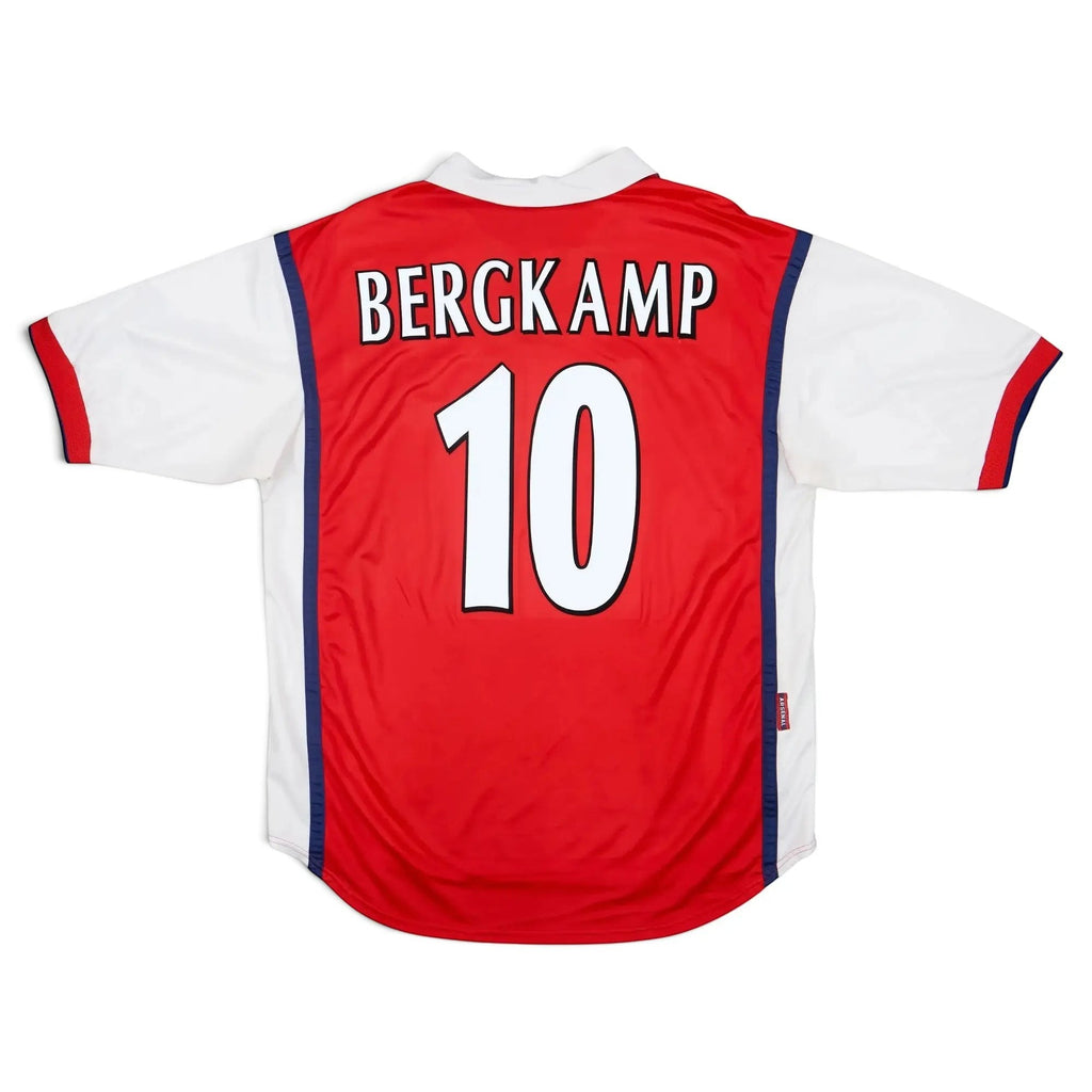Elite Retro Kits Arsenal 1998/99 home shirt with Bergkamp 10 on the back, featuring classic red and white design.