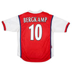 Elite Retro Kits Arsenal 1998/99 home shirt with Bergkamp 10 on the back, featuring classic red and white design.