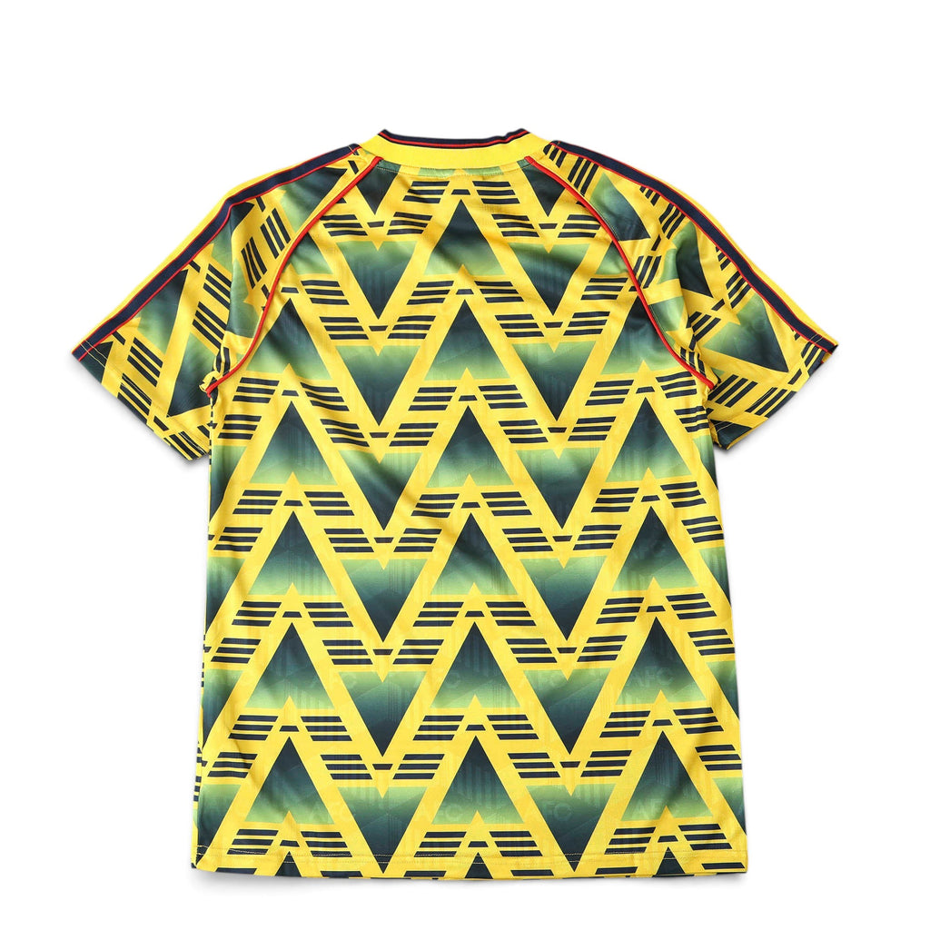 Back view of Elite Retro Kits Arsenal 1991-93 Bruised Banana away shirt featuring yellow and navy jagged pattern.