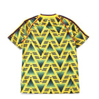 Back view of Elite Retro Kits Arsenal 1991-93 Bruised Banana away shirt featuring yellow and navy jagged pattern.