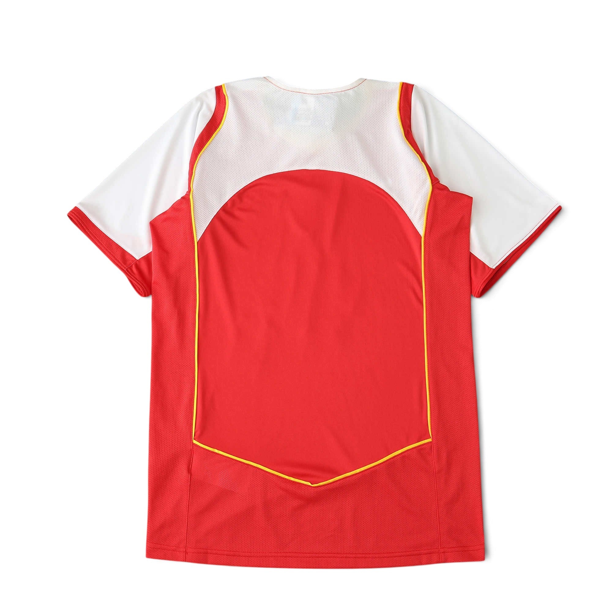 Elite Retro Kits Arsenal 2004/05 home football shirt, red and white jersey with yellow trim, back view.
