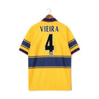 Elite Retro Kits Arsenal 1997/98 away shirt in yellow with blue stripes, featuring Vieira 4 on the back.