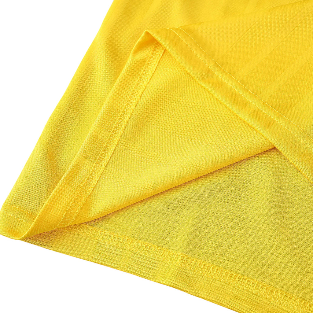 Close-up of the yellow fabric texture of an Elite Retro Kits Arsenal 1993/94 away football shirt.