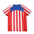 Back view of Elite Retro Kits Atletico Madrid 2004 home football shirt with red and white stripes and blue panel.