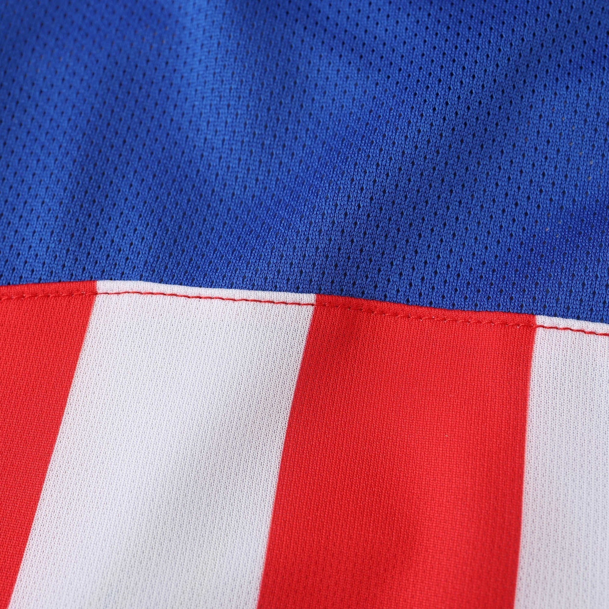 Elite Retro Kits Atletico Madrid 2004 home shirt featuring red and white stripes and blue mesh fabric detail