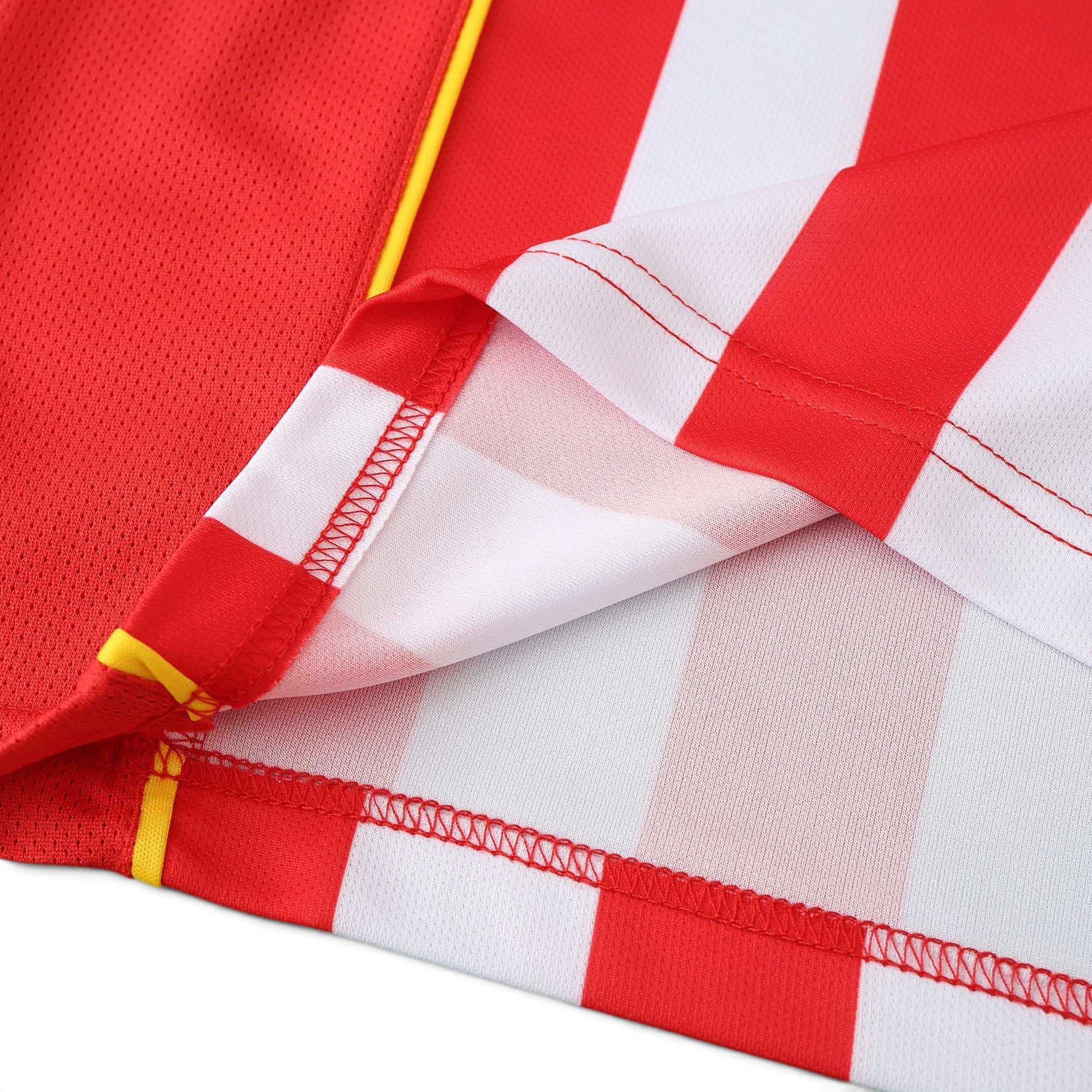 Elite Retro Kits Atletico Madrid 2004 home shirt featuring red and white stripes with yellow trim detail