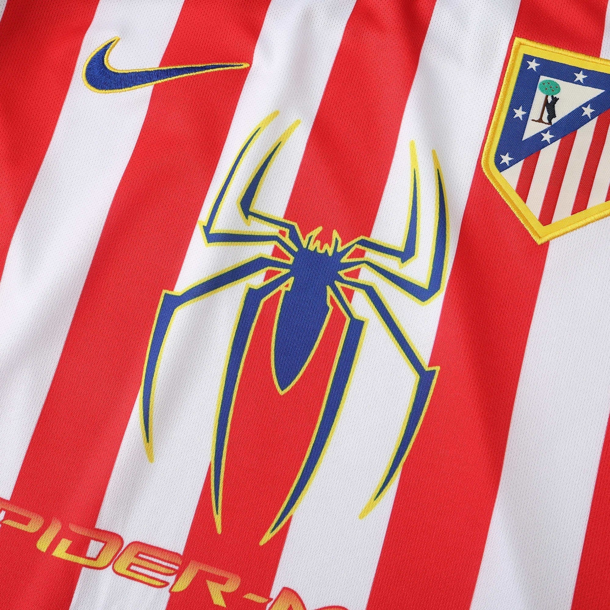 Elite Retro Kits Atletico Madrid 2004 home shirt featuring red and white stripes and Spiderman 2 chest logo detail