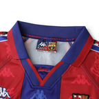 Elite Retro Kits Barcelona 1996/97 home football shirt featuring blue and maroon stripes and a classic Kappa collar