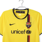 Elite Retro Kits Barcelona 2008/09 away football shirt in yellow with blue and maroon vertical stripe and UNICEF logo