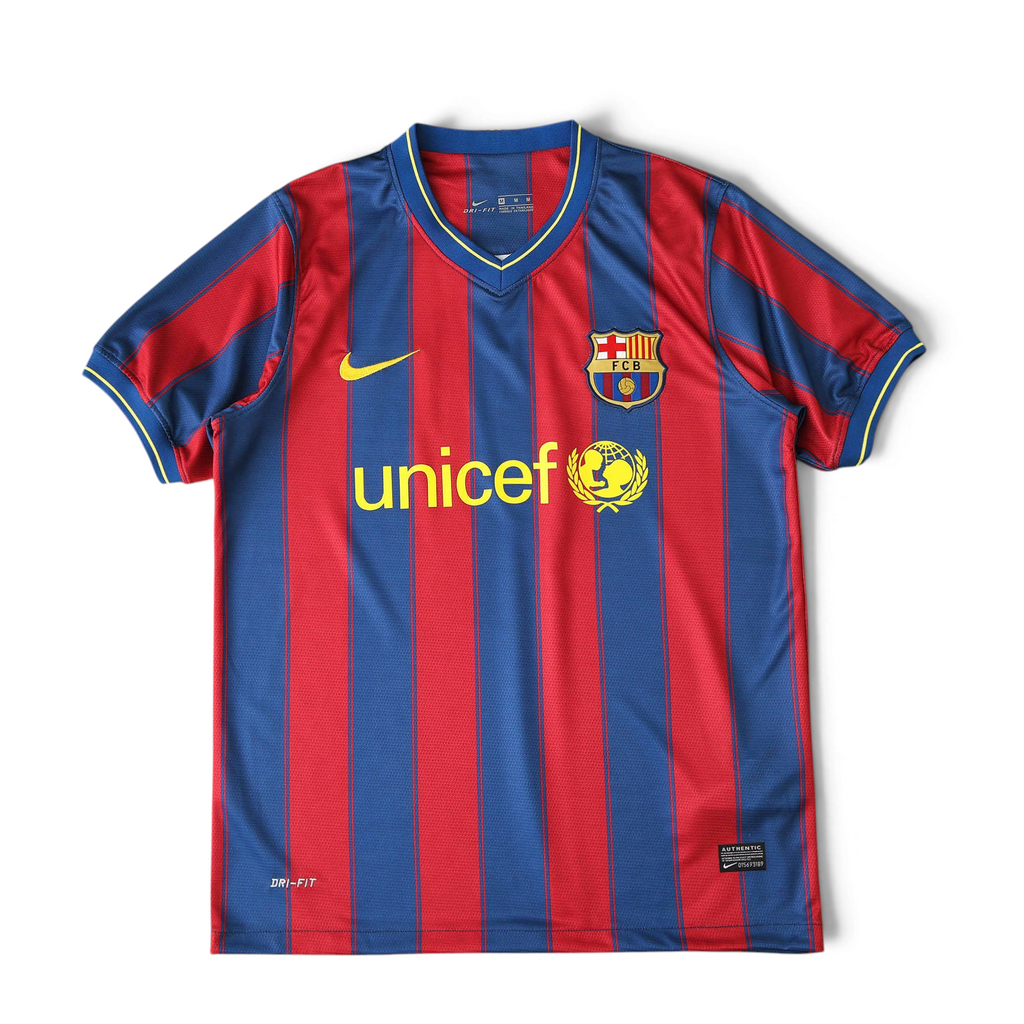 Elite Retro Kits Barcelona 2009/10 home football shirt with blue and maroon stripes, yellow trim, and UNICEF logo.