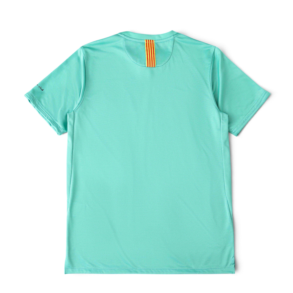 Back view of Elite Retro Kits Barcelona 2010/11 away football shirt in turquoise with Catalan flag neck detail