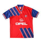 Elite Retro Kits Bayern Munich 1993/94 home football shirt in red with blue diagonal stripes and Opel sponsor logo.