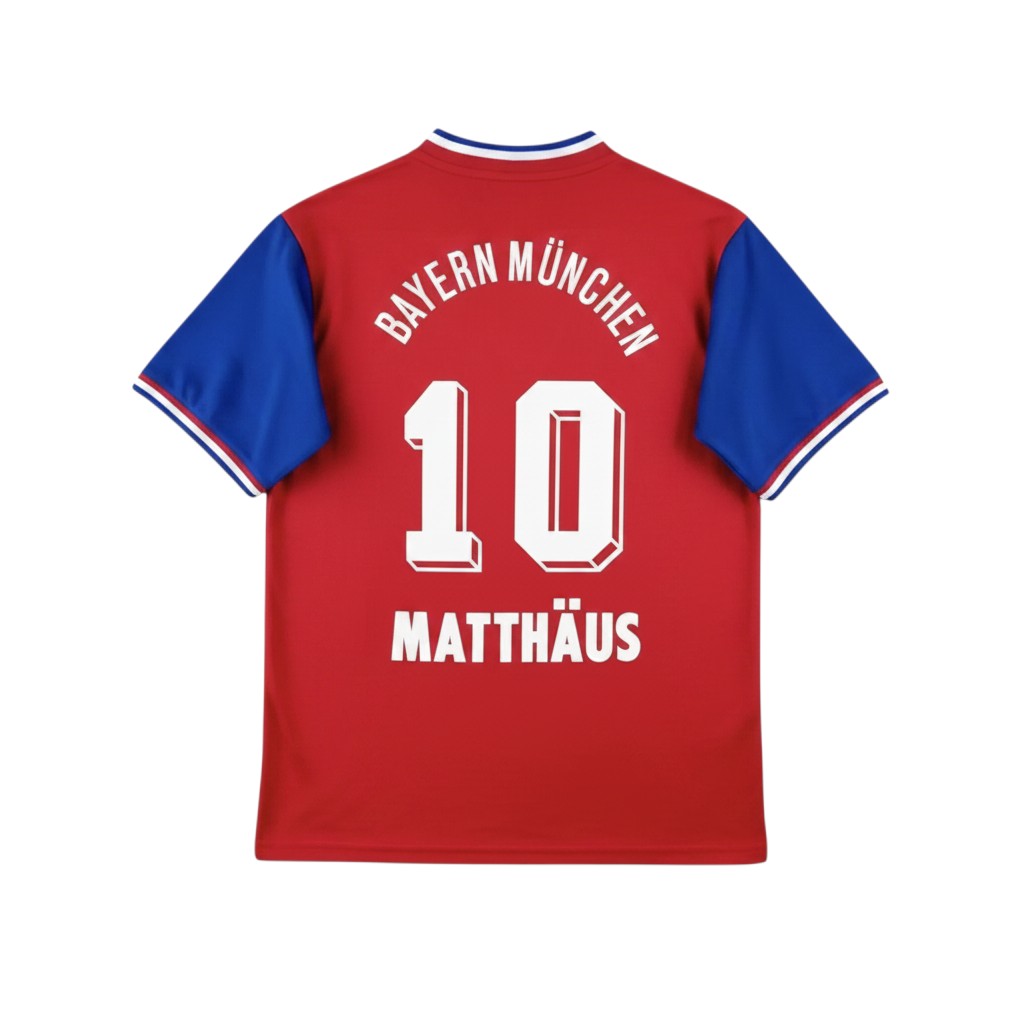 Elite Retro Kits Bayern Munich 1993/94 home shirt in red with blue sleeves and Matthäus number 10 back print