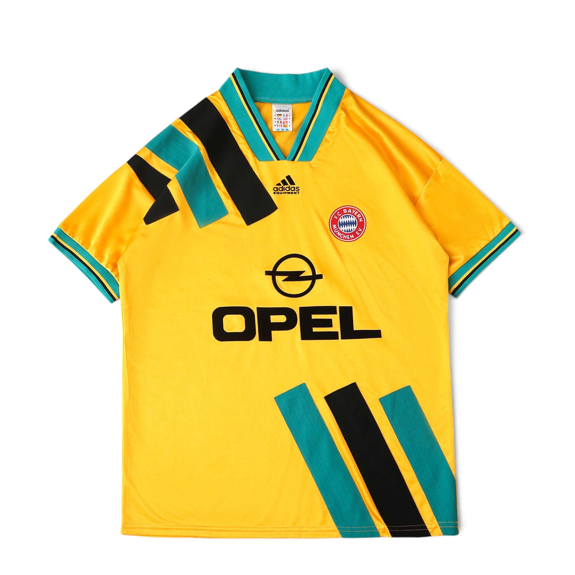 Elite Retro Kits Bayern Munich 1993-95 away football shirt in yellow with teal and black graphic accents