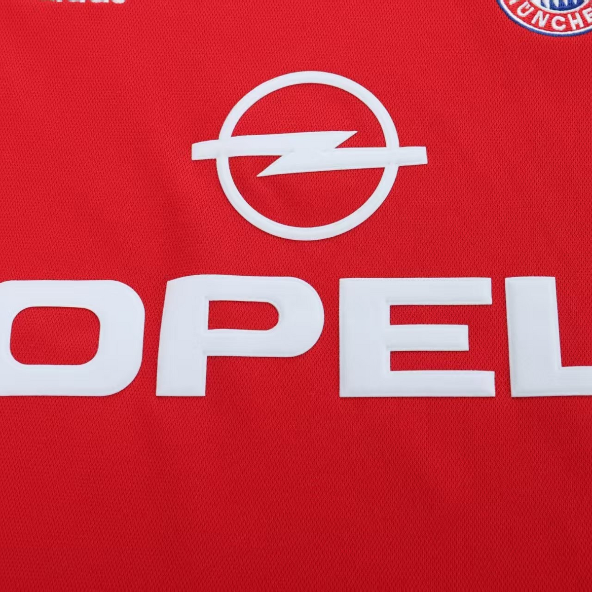 Elite Retro Kits Bayern Munich 2000/01 kids home jersey featuring the iconic white Opel sponsor logo on red fabric