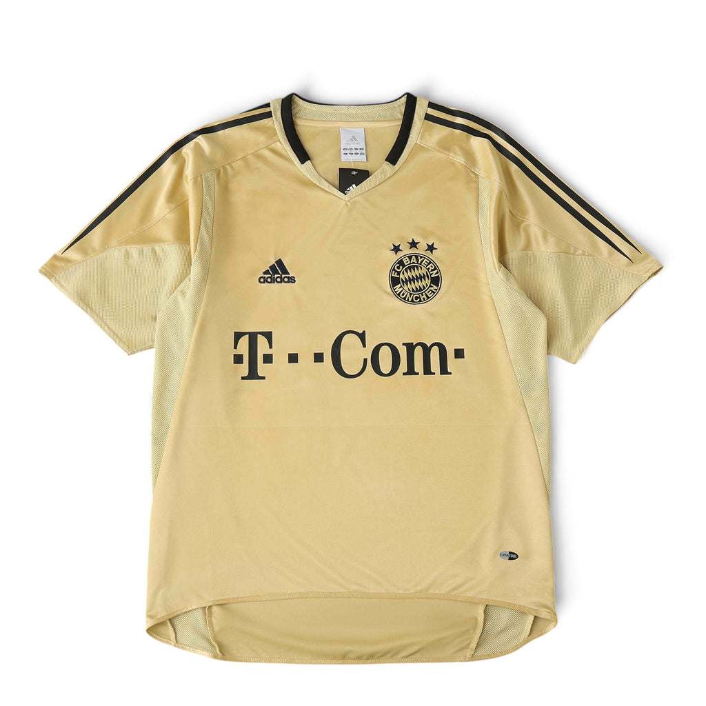 Elite Retro Kits Bayern Munich 2004/05 away football shirt in gold with deep red accents and classic T-Com sponsor.