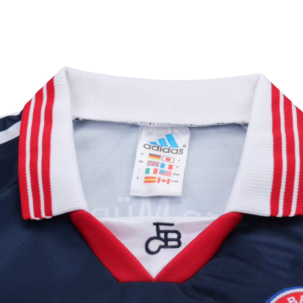Elite Retro Kits Bayern Munich 1997-99 kids away jersey featuring a white collar with red stripes and adidas branding