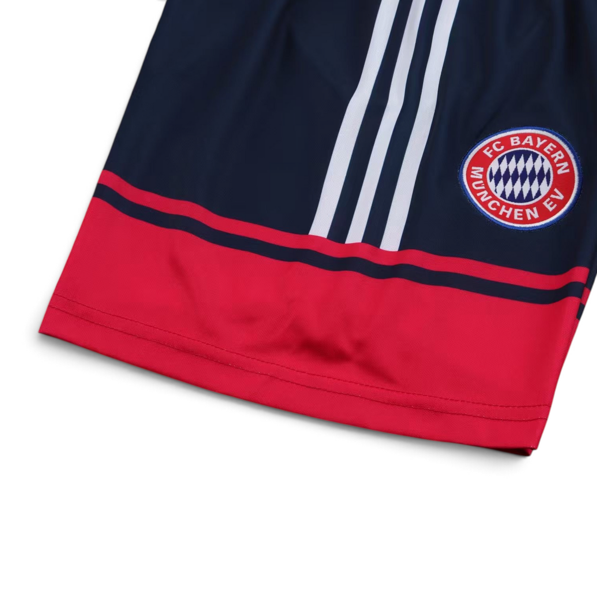 Elite Retro Kits Bayern Munich 1997/99 kids away kit shorts in navy blue with red hem and white adidas stripes